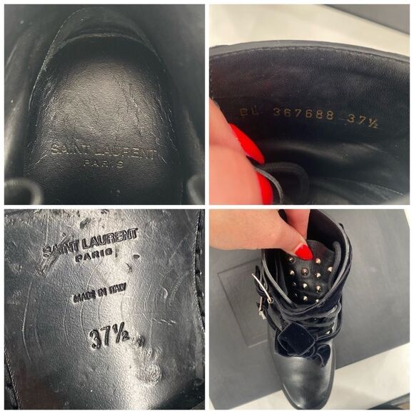 SAINT LAURENT Spike Studded Black Leather Combat Ankle Boots - Picture 11 of 12